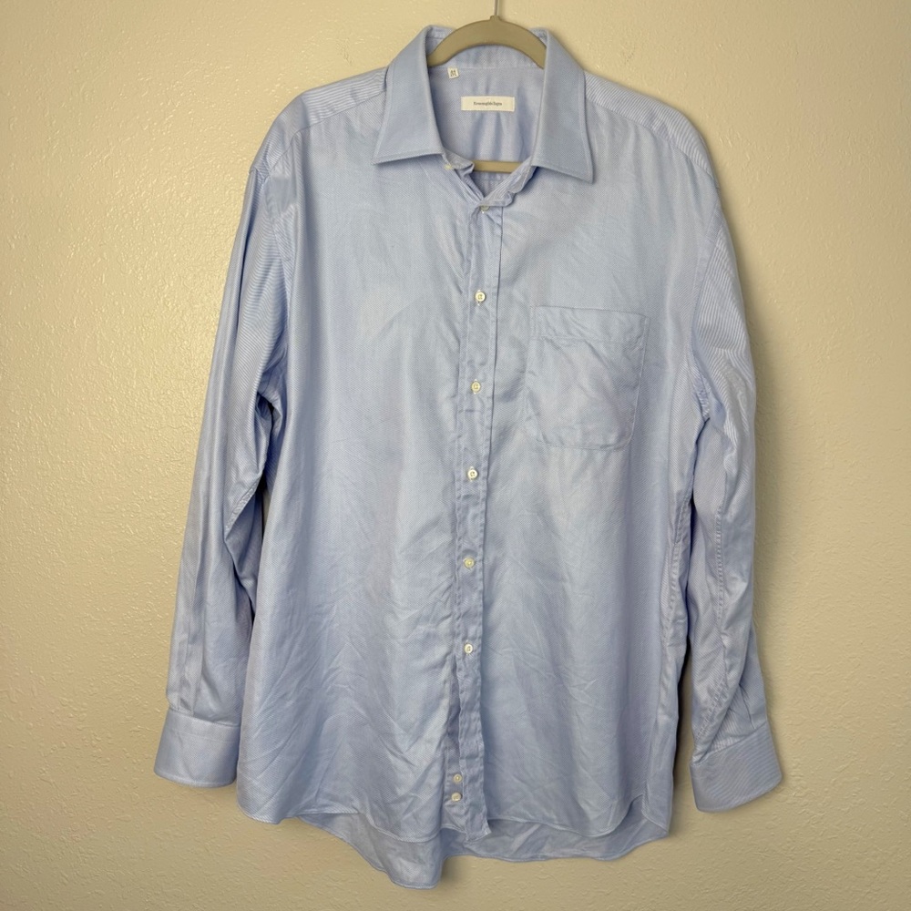 Ermenegildo Zegna blue white stripe button down dress shirt 17.5 - Picture 9 of 9